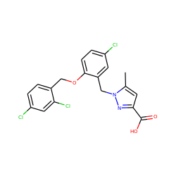 Cc1cc(C(=O)O)nn1Cc1cc(Cl)ccc1OCc1ccc(Cl)cc1Cl ZINC000040568586