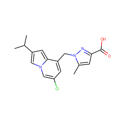 Cc1cc(C(=O)O)nn1Cc1cc(Cl)cn2cc(C(C)C)cc12 ZINC000073170145