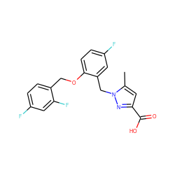 Cc1cc(C(=O)O)nn1Cc1cc(F)ccc1OCc1ccc(F)cc1F ZINC000040568369