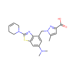 Cc1cc(C(=O)O)nn1Cc1cc(N(C)C)cc2sc(N3CC=CCC3)nc12 ZINC000208136411