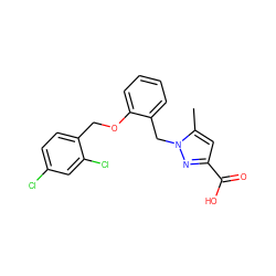 Cc1cc(C(=O)O)nn1Cc1ccccc1OCc1ccc(Cl)cc1Cl ZINC000040567488