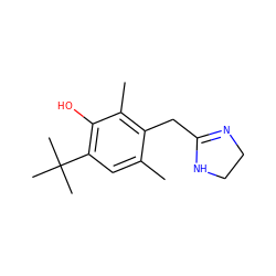 Cc1cc(C(C)(C)C)c(O)c(C)c1CC1=NCCN1 ZINC000000057435