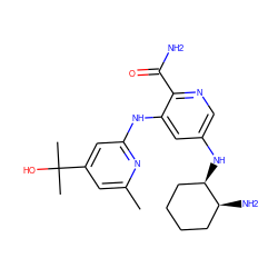 Cc1cc(C(C)(C)O)cc(Nc2cc(N[C@@H]3CCCC[C@@H]3N)cnc2C(N)=O)n1 ZINC000205292850