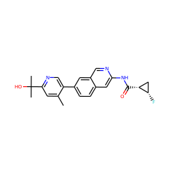 Cc1cc(C(C)(C)O)ncc1-c1ccc2cc(NC(=O)[C@@H]3C[C@@H]3F)ncc2c1 ZINC000144386292