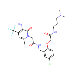 Cc1cc(C(F)(F)F)c(N)c(=O)n1CC(=O)NCc1cc(Cl)ccc1OCC(=O)NCCCN(C)C ZINC000029402328