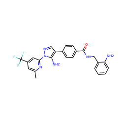 Cc1cc(C(F)(F)F)cc(-n2ncc(-c3ccc(C(=O)NCc4ccccc4N)cc3)c2N)n1 ZINC000045303133