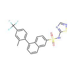 Cc1cc(C(F)(F)F)ccc1-c1cccc2cc(S(=O)(=O)Nc3ncns3)ccc12 ZINC000206121085