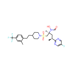 Cc1cc(C(F)(F)F)ccc1CCC1CCN(S(=O)(=O)C[C@](C)(C[C@H](C)c2ncc(F)cn2)N(O)C=O)CC1 ZINC000066098546