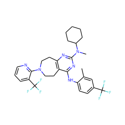 Cc1cc(C(F)(F)F)ccc1Nc1nc(N(C)C2CCCCC2)nc2c1CCN(c1ncccc1C(F)(F)F)CC2 ZINC000200431550