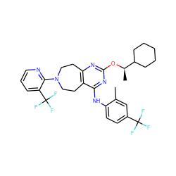 Cc1cc(C(F)(F)F)ccc1Nc1nc(O[C@H](C)C2CCCCC2)nc2c1CCN(c1ncccc1C(F)(F)F)CC2 ZINC000144920246