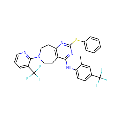 Cc1cc(C(F)(F)F)ccc1Nc1nc(Sc2ccccc2)nc2c1CCN(c1ncccc1C(F)(F)F)CC2 ZINC000144969642