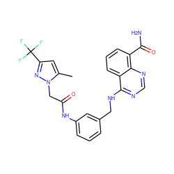 Cc1cc(C(F)(F)F)nn1CC(=O)Nc1cccc(CNc2ncnc3c(C(N)=O)cccc23)c1 ZINC000167013113