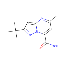 Cc1cc(C(N)=O)n2nc(C(C)(C)C)cc2n1 ZINC000063539531