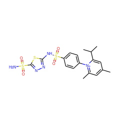 Cc1cc(C)[n+](-c2ccc(S(=O)(=O)Nc3nnc(S(N)(=O)=O)s3)cc2)c(C(C)C)c1 ZINC000013560661