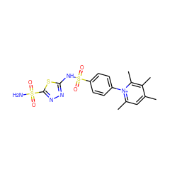 Cc1cc(C)[n+](-c2ccc(S(=O)(=O)Nc3nnc(S(N)(=O)=O)s3)cc2)c(C)c1C ZINC000013560665