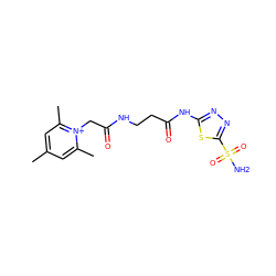 Cc1cc(C)[n+](CC(=O)NCCC(=O)Nc2nnc(S(N)(=O)=O)s2)c(C)c1 ZINC000013804392