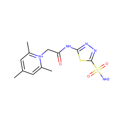 Cc1cc(C)[n+](CC(=O)Nc2nnc(S(N)(=O)=O)s2)c(C)c1 ZINC000013804369