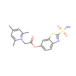 Cc1cc(C)[n+](CC(=O)Oc2ccc3nc(S(N)(=O)=O)sc3c2)c(C)c1 ZINC000013804429