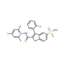 Cc1cc(C)[n+](NC(=O)c2[nH]c3ccc(S(N)(=O)=O)cc3c2-c2ccccc2Br)c(C)c1 ZINC000040401823