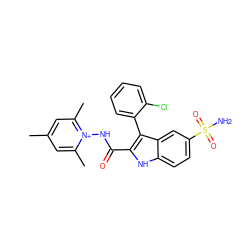 Cc1cc(C)[n+](NC(=O)c2[nH]c3ccc(S(N)(=O)=O)cc3c2-c2ccccc2Cl)c(C)c1 ZINC000040394302