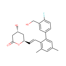 Cc1cc(C)c(/C=C/[C@@H]2C[C@@H](O)CC(=O)O2)c(-c2ccc(F)c(CO)c2)c1 ZINC000029482117