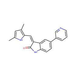 Cc1cc(C)c(/C=C2\C(=O)Nc3ccc(-c4cccnc4)cc32)[nH]1 ZINC000045369731