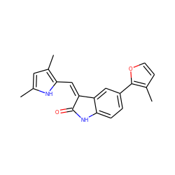 Cc1cc(C)c(/C=C2\C(=O)Nc3ccc(-c4occc4C)cc32)[nH]1 ZINC000045369727