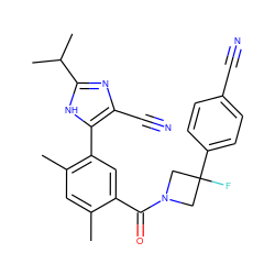 Cc1cc(C)c(-c2[nH]c(C(C)C)nc2C#N)cc1C(=O)N1CC(F)(c2ccc(C#N)cc2)C1 ZINC000142799696