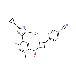 Cc1cc(C)c(-c2[nH]c(C3CC3)nc2C#N)cc1C(=O)N1CC(c2ccc(C#N)cc2)C1 ZINC000142793904