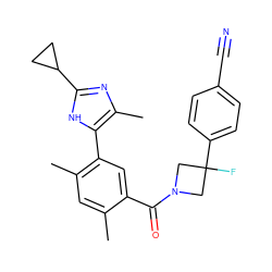 Cc1cc(C)c(-c2[nH]c(C3CC3)nc2C)cc1C(=O)N1CC(F)(c2ccc(C#N)cc2)C1 ZINC000141853645