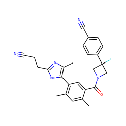 Cc1cc(C)c(-c2[nH]c(CCC#N)nc2C)cc1C(=O)N1CC(F)(c2ccc(C#N)cc2)C1 ZINC000142768779