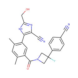 Cc1cc(C)c(-c2[nH]c(CO)nc2C#N)cc1C(=O)N1CC(F)(c2ccc(C#N)cc2)C1 ZINC000142698693