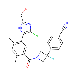 Cc1cc(C)c(-c2[nH]c(CO)nc2Cl)cc1C(=O)N1CC(F)(c2ccc(C#N)cc2)C1 ZINC000142921556