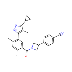 Cc1cc(C)c(-c2[nH]nc(C3CC3)c2C)cc1C(=O)N1CC(c2ccc(C#N)cc2)C1 ZINC000141973101