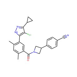 Cc1cc(C)c(-c2[nH]nc(C3CC3)c2Cl)cc1C(=O)N1CC(c2ccc(C#N)cc2)C1 ZINC000142703035