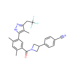 Cc1cc(C)c(-c2[nH]nc(CC(F)(F)F)c2C)cc1C(=O)N1CC(c2ccc(C#N)cc2)C1 ZINC000141998409