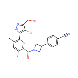 Cc1cc(C)c(-c2[nH]nc(CO)c2Cl)cc1C(=O)N1CC(c2ccc(C#N)cc2)C1 ZINC000141952355