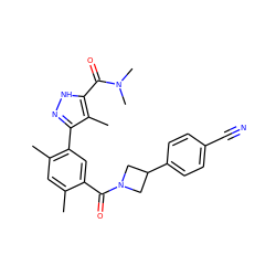 Cc1cc(C)c(-c2n[nH]c(C(=O)N(C)C)c2C)cc1C(=O)N1CC(c2ccc(C#N)cc2)C1 ZINC000219037543