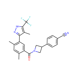 Cc1cc(C)c(-c2n[nH]c(C(F)(F)F)c2C)cc1C(=O)N1CC(c2ccc(C#N)cc2)C1 ZINC000218975536