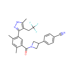 Cc1cc(C)c(-c2n[nH]c(C)c2CC(F)(F)F)cc1C(=O)N1CC(c2ccc(C#N)cc2)C1 ZINC000219042167