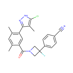 Cc1cc(C)c(-c2n[nH]c(Cl)c2C)cc1C(=O)N1CC(F)(c2ccc(C#N)cc2)C1 ZINC000220788446