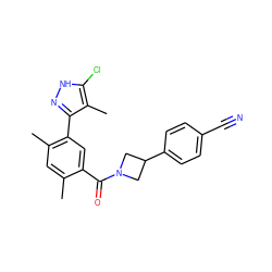 Cc1cc(C)c(-c2n[nH]c(Cl)c2C)cc1C(=O)N1CC(c2ccc(C#N)cc2)C1 ZINC000219087612