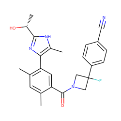 Cc1cc(C)c(-c2nc([C@@H](C)O)[nH]c2C)cc1C(=O)N1CC(F)(c2ccc(C#N)cc2)C1 ZINC000219067100