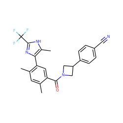 Cc1cc(C)c(-c2nc(C(F)(F)F)[nH]c2C)cc1C(=O)N1CC(c2ccc(C#N)cc2)C1 ZINC000220791552