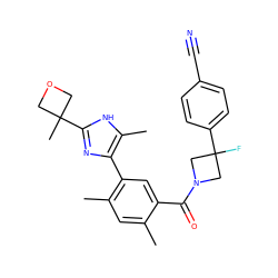 Cc1cc(C)c(-c2nc(C3(C)COC3)[nH]c2C)cc1C(=O)N1CC(F)(c2ccc(C#N)cc2)C1 ZINC000220779753