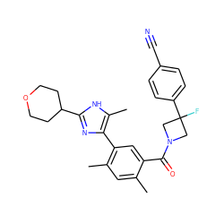 Cc1cc(C)c(-c2nc(C3CCOCC3)[nH]c2C)cc1C(=O)N1CC(F)(c2ccc(C#N)cc2)C1 ZINC000219051730