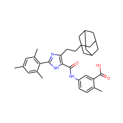 Cc1cc(C)c(-c2nc(CCC34CC5CC(CC(C5)C3)C4)c(C(=O)Nc3ccc(C)c(C(=O)O)c3)[nH]2)c(C)c1 ZINC000013674725