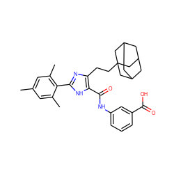 Cc1cc(C)c(-c2nc(CCC34CC5CC(CC(C5)C3)C4)c(C(=O)Nc3cccc(C(=O)O)c3)[nH]2)c(C)c1 ZINC000013674723