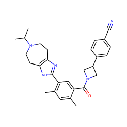 Cc1cc(C)c(-c2nc3c([nH]2)CCN(C(C)C)CC3)cc1C(=O)N1CC(c2ccc(C#N)cc2)C1 ZINC000220794578