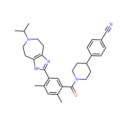 Cc1cc(C)c(-c2nc3c([nH]2)CCN(C(C)C)CC3)cc1C(=O)N1CCC(c2ccc(C#N)cc2)CC1 ZINC000150328063